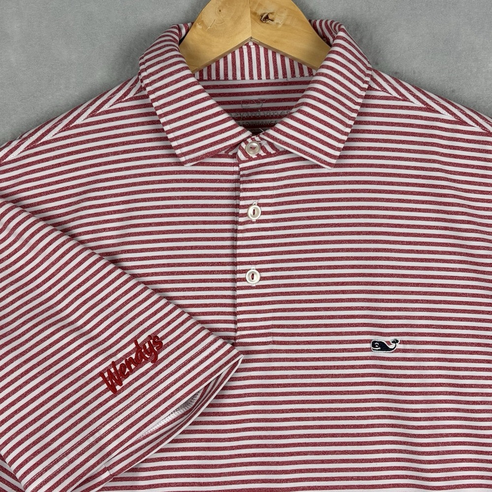 Vineyard Vines Performance Polo Men’s Medium Red Striped Stretch Preppy Wendy’s